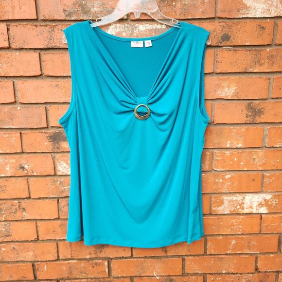 Cato Woman 18/20W Sleeveless Teal Top W/ Ring Detail - Picture 1 of 7